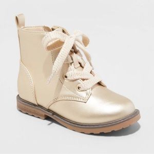 Toddler Girls' Metallic Lace-Up Zipper Combat Boots - Rose Gold size 7